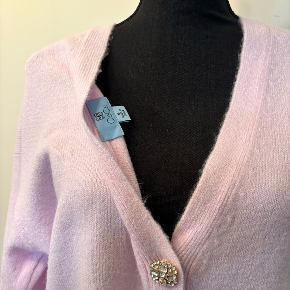 CeCe Women’s M Soft Light Pink V-Neck Cardigan Snaps Rhinestones Fuzzy Dressy - Picture 9 of 11